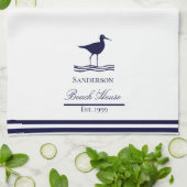 Modern Beach House White Navy Blue Sandpips Geschirrtuch (Gefaltet)