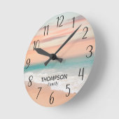 Modern Beach Ocean Blue Orange Sky Runde Wanduhr (Winkel)