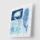 Modern Beach Ocean Deep Sea Whale Turtle Octopus Quadratische Wanduhr (Winkel)