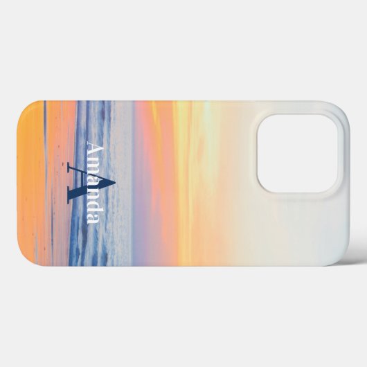 Modern Beach Ocean Tropical Monogram Case-Mate iPhone Hülle (Rückseite (Horizontal))