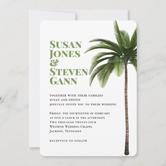 Modern Beach Palm Bold Typografie Simple Wedding Einladung (Vorderseite)