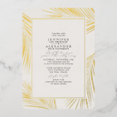 Modern Beach Palm Wedding Ivory Gold Folieneinladung (Vorderseite)