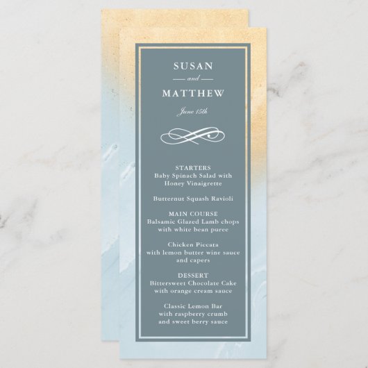 Modern Beach Sand & Ocean Menu Card Menükarte (Vorne/Hinten)