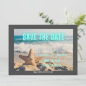 Modern Beach Scene & Neon Save the Date (Stehend Vorderseite)