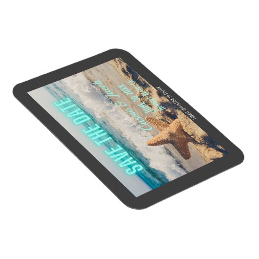Modern Beach Scene & Neon Save the Date Magnet (Rechte Seite)