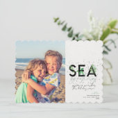 Modern Beach Sea Grüße Grün Weihnachten Foto (Stehend Vorderseite)