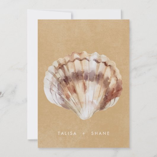 Modern Beach Seashell Frame Foto Sand Wedding Save The Date (Rückseite)