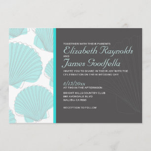 Modern Beach Seashells Hochzeit in Urlaubsort lädt Einladung