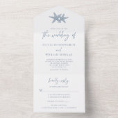 Modern Beach Starfish Wedy Dusty Blue All In One Einladung (Innen Boden)