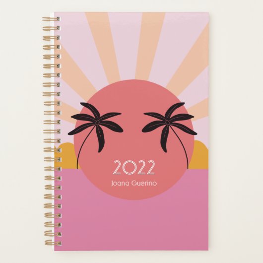 Modern beach sunrise palm tree pink 2023 planer (Vorderseite)