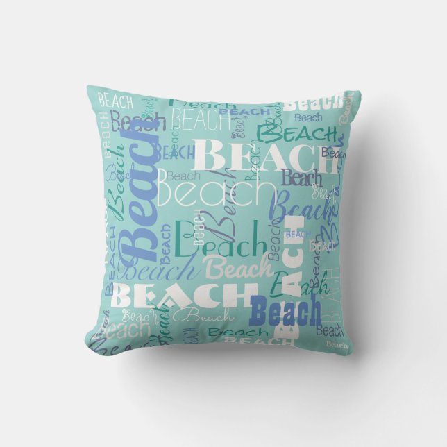 Modern Beach Typografie Muster Tropenblau Kissen (Vorderseite)