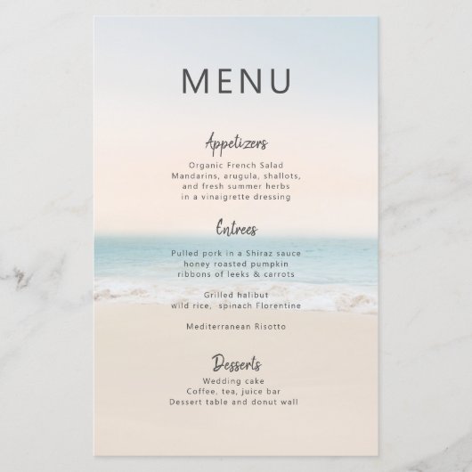 Modern Beach Wedding 3 Courts Dinner Menu (Vorderseite)