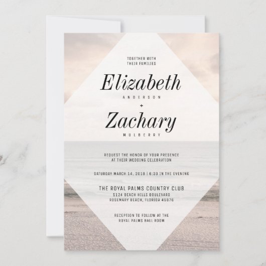 Modern Beach Wedding Diamant Einladung (Vorderseite)