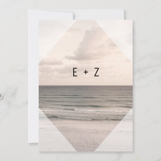 Modern Beach Wedding Diamant Einladung (Rückseite)