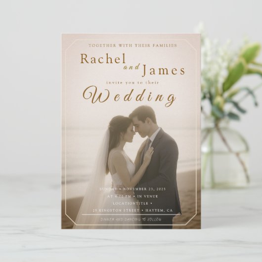 Modern Beach Wedding Invitation with QR Code Einladung (Stehend Vorderseite)