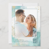 Modern Beach Wedding Teal Gold Abstract Photo Save The Date (Rückseite)