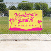 Modern Beach Yellow Pink Script Sweet 16 Banner (Insitu)