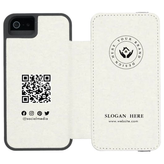Modern bearbeitbares Logo | qr-Code und Text Incipio iPhone Geldbeutel-Hülle (Folio Geöffnet)