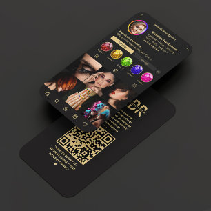 Modern Beautician Monogram Black Gold Instagramm Visitenkarte