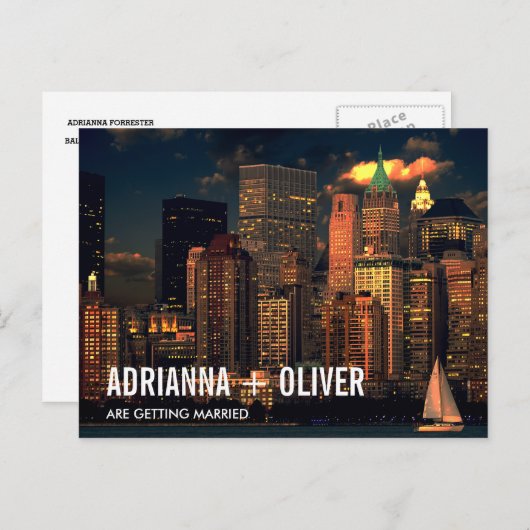 Modern Beautiful New York Skyline Save the Date 2 Ankündigungspostkarte (Vorne/Hinten)