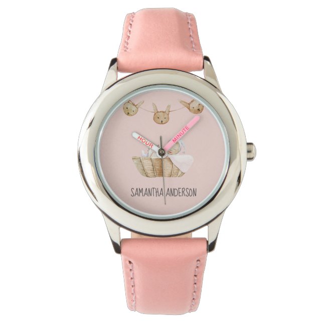 Modern Beauty Pastel Pink Name Armbanduhr (Vorderseite)