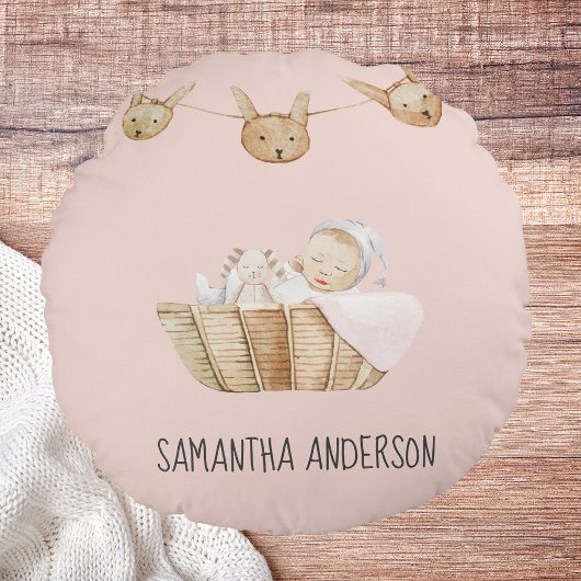 Modern Beauty Pastel Pink Name Rundes Kissen