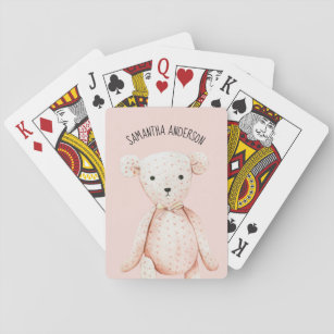 Modern Beauty Pastel Pink Teddy Bär mit Namen Spielkarten