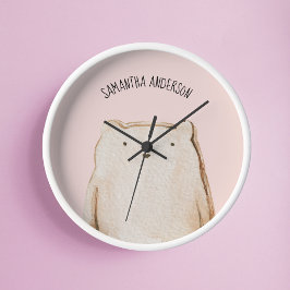 Modern Beauty Pastel rosa Bär mit Namen Runde Wanduhr