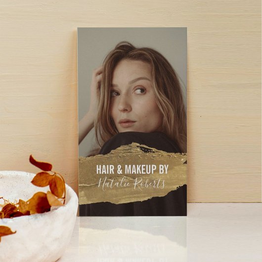 Modern Beauty Salon Gold Lipstick Foto Visitenkarte