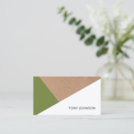 Modern bedruckte Kraft Olive Green Geometric Visitenkarte (Stehend Vorderseite)
