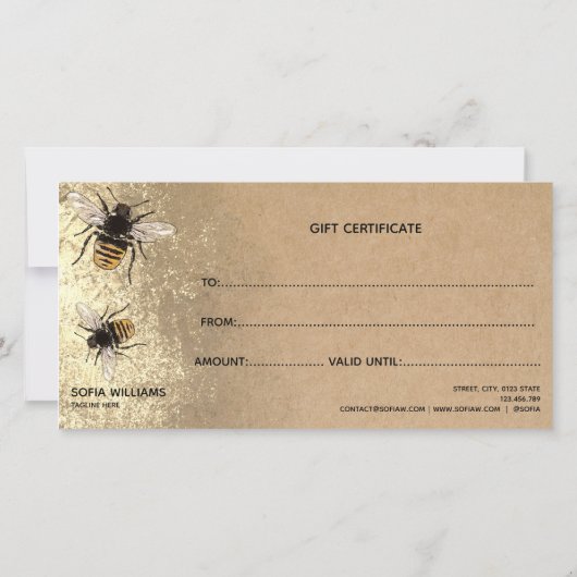 Modern Bee Honeybee Honey Gift Card (Rückseite)