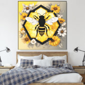 Modern Bee on Honeycombe in Yellow and Black Leinwanddruck (Insitu (Schlafzimmer))