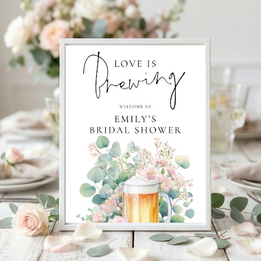 Modern Beer Love is Brewing Welcome Bridal Shower Poster