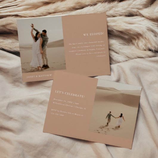 Modern Beige 2-Photo Elopement Wedding Reception Einladung