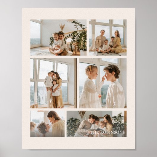 Modern Beige 6-Photo Family Name Poster (Vorne)