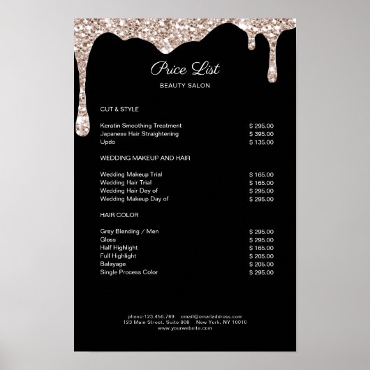 Modern Beige Black Glitter Preislisten Poster (Vorne)