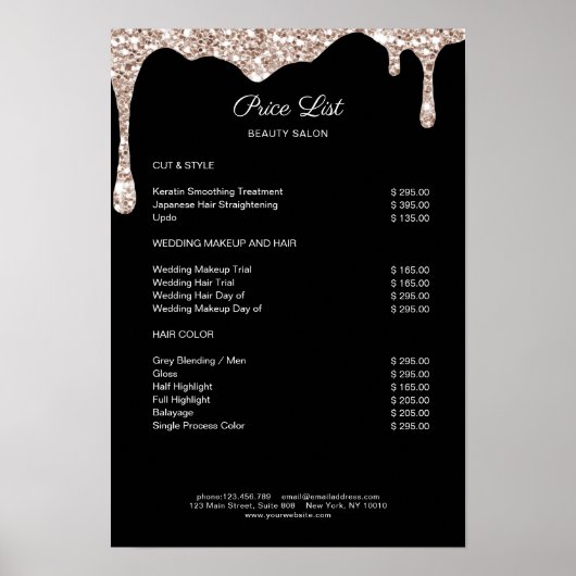 Modern Beige Black Glitter Preislisten Poster (Vorne)