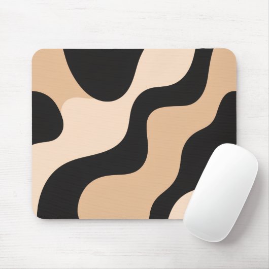 Modern Beige & Black Wave Mousepad (Mit Mouse)