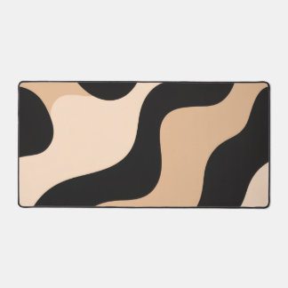 Modern Beige Black Wavy Abstract Desk Mat Schreibtischunterlage