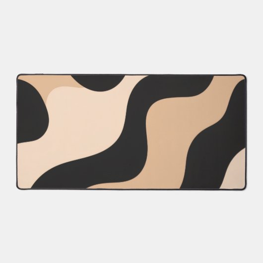 Modern Beige Black Wavy Abstract Desk Mat Schreibtischunterlage (Vorderseite)