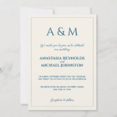 Modern beige blue minimalist wedding invitation einladung (Vorderseite)