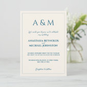 Modern beige blue minimalist wedding invitation einladung (Stehend Vorderseite)