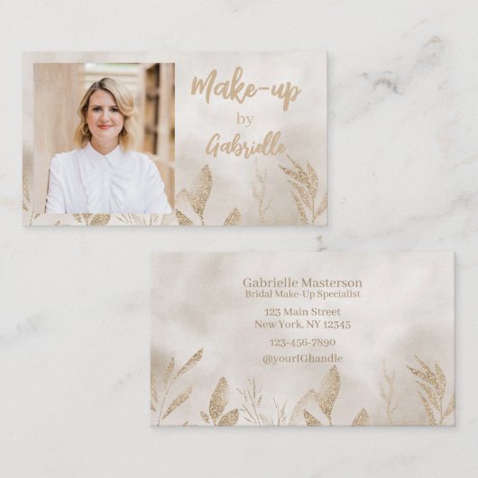 Modern Beige Botanical Boho Photo Script  Visitenkarte (Vorne/Hinten)