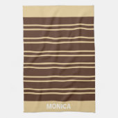modern Beige &Brown Stripes Pattern Custom Name Geschirrtuch (Vertikal)