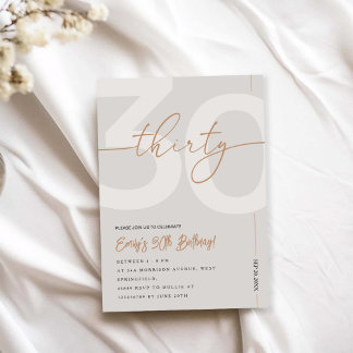 Modern Beige & Gold 30th Birthday Invitation Einladung