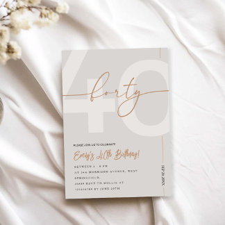 Modern Beige & Gold 40th Birthday Invitation Einladung