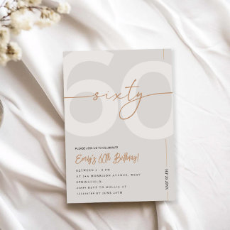 Modern Beige & Gold 60th Birthday Invitation Einladung