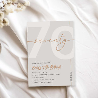 Modern Beige & Gold 70th Birthday Invitation Einladung