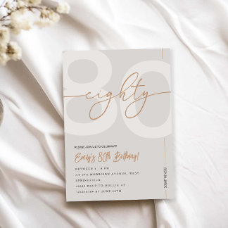Modern Beige & Gold 80th Birthday Invitation Einladung