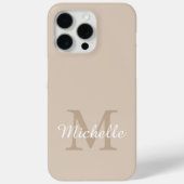 Modern Beige Monogram Script Name Case-Mate iPhone Hülle (Rückseite)